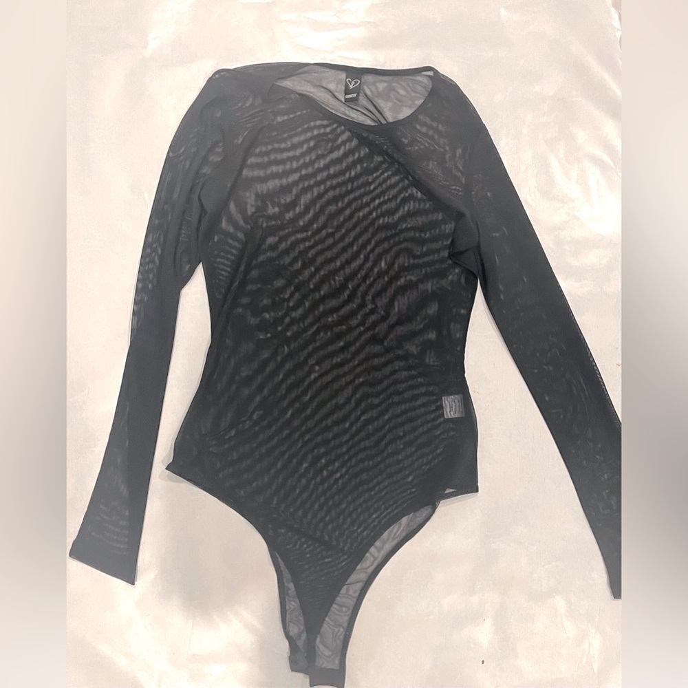 Clubbing Cyber Grunge 90s Medium Black Mesh Long Sleeve Bodysuit Sexy